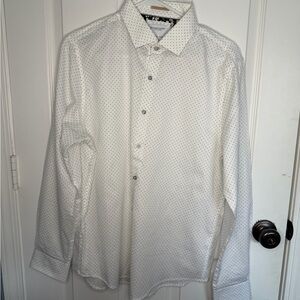 Denim & Flower White Dress Shirt with Black Dots